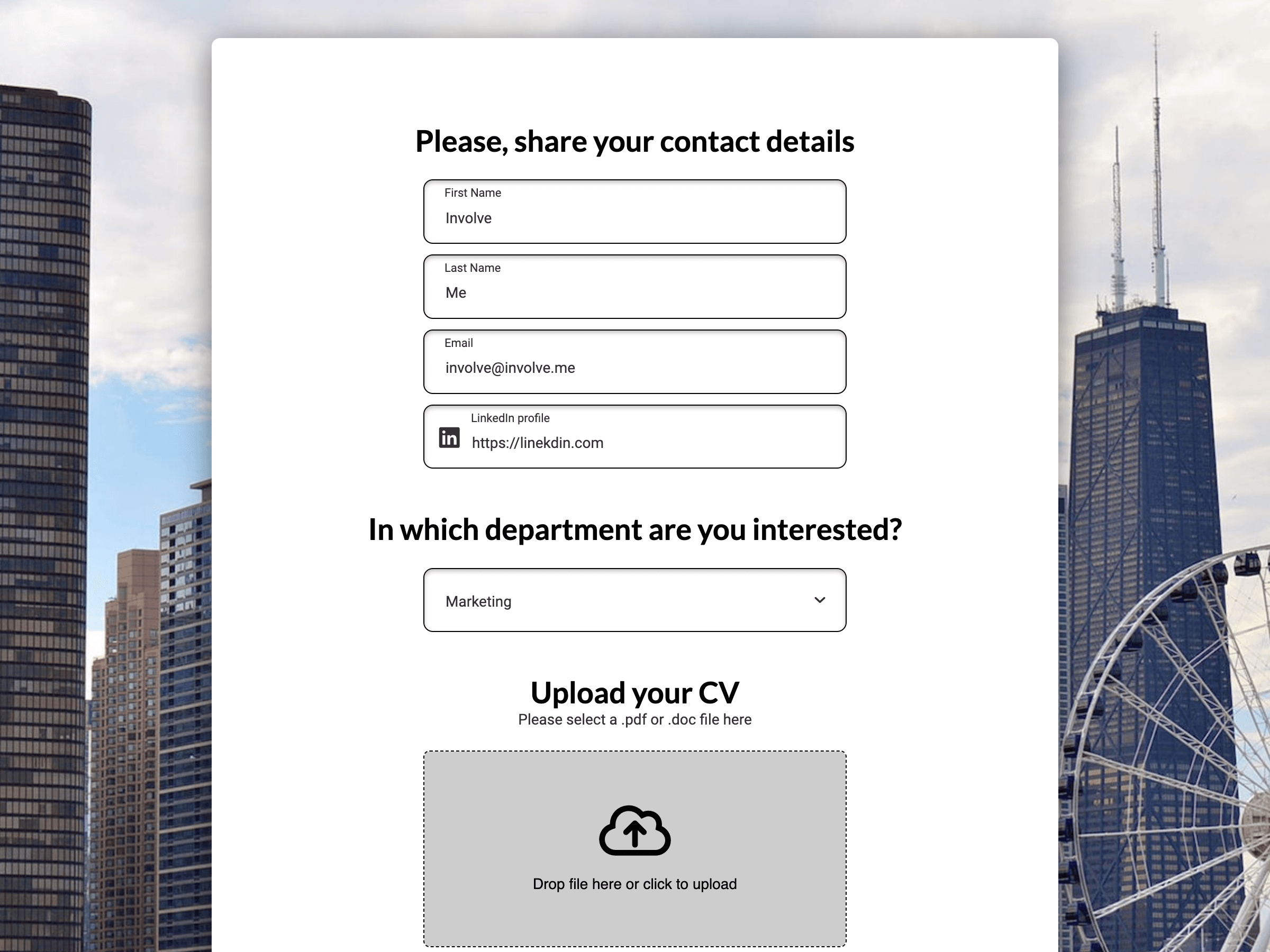 Pro Application Form Proactive Job Application Form | free involve.me template